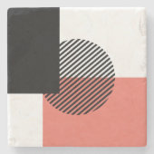 モダン カラー ブロック ストライプ サークル コーラル ブラック ストーンコースター (正面)