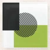 モダン カラー ブロック ストライプ サークル ライム グリーン ブラック ガラスコースター (正面)
