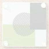 モダン カラー ブロック ストライプ サークル ライム グリーン ブラック ガラスコースター (裏面)