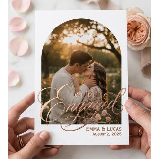 モダン・カリグラフィー We're Engaged フォト 箔シーズンカード
