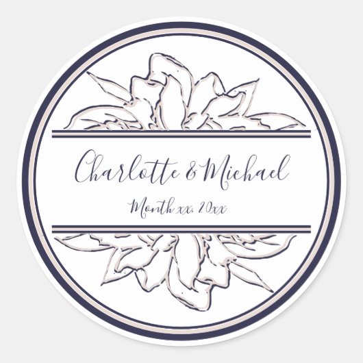 モダン,ガーデニア,海軍と赤面,結婚のクラシック ラウンドシール (正面)