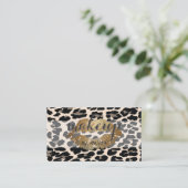 モダン ガーリー エレガント レオパード プリント グリッター リップス 名刺 (スタンド正面)