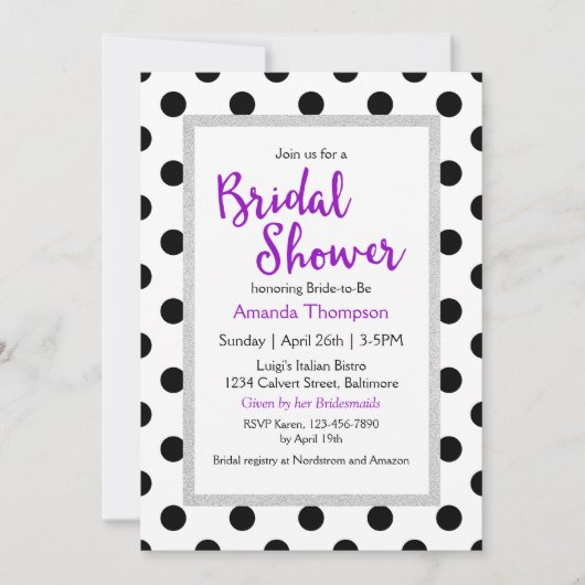 モダン ガーリー シック ドット ブライダル シャワー 招待状 (正面)