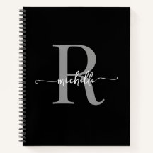 モダン ガーリー ブラック グレー スクリプト モノグラム 名前