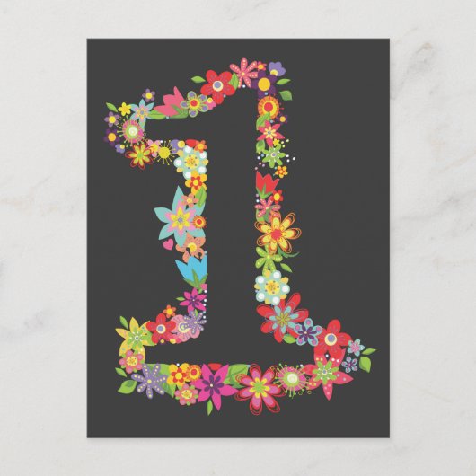モダン ガーリー ユニーク ナンバー1 デザイナー フラワーズ カード (正面)
