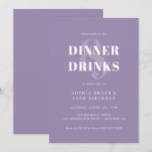 モダン ガーリー ライラック ボールド タイポグラフィー 誕生日ディナー 招待状 (正面/裏面)