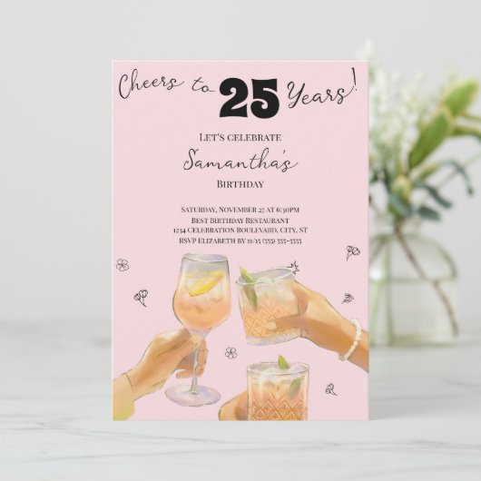 モダン ガーリー 25歳の誕生日パーティー おめでとう 招待状 (スタンド正面)