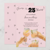 モダン ガーリー 25歳の誕生日パーティー おめでとう 招待状 (正面/裏面)