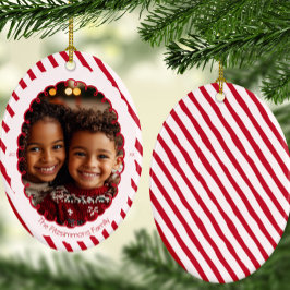 モダン キャンディケーン ストライプ クリスマス 写真 セラミックオーナメント