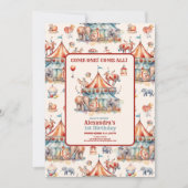 モダン キュート サーカス カーニバル フェスティバル ファースト バースデー 招待状 (正面)