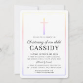 モダン《キリスト教》洗礼式や命名式金ゴールドクロスシンプルレインボー 招待状 (正面)