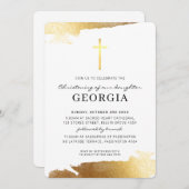 モダン《キリスト教》洗礼式や命名式金ゴールドフォイルシンプルクロス 招待状 (正面/裏面)