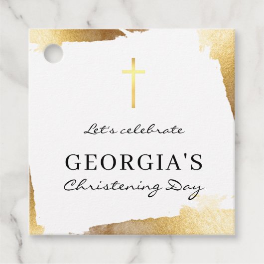 モダン《キリスト教》洗礼式や命名式金ゴールドフォイル交差歓迎サイン フェイバータグ (正面)