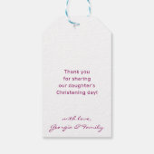 モダン《キリスト教》洗礼式や命名式金ゴールドフォイル十字ダークピンクのVigt ギフトタグ (裏面)