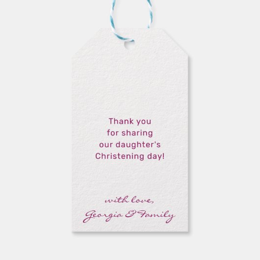 モダン《キリスト教》洗礼式や命名式金ゴールドフォイル十字ダークピンクのVigt ギフトタグ (裏面)