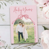 モダン クィルキー 手描き リボン ピンク フォト ウェディング セーブザデート