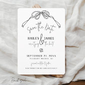 モダン クィルキー 手描き リボン ブラック フォト ウェディング セーブザデート