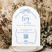 モダン クィルキー 手描き リボン ブルー ブライダルシャワー 招待状