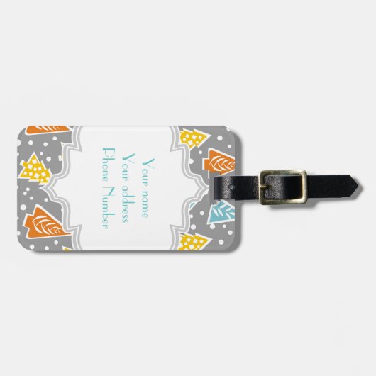 モダン，クファンキーリスマスの木のパターン，モノグラム ラゲッジタグ (正面横)