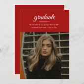 モダン クラシック シンプル スクリプト 赤 写真 卒業 招待状 (正面/裏面)