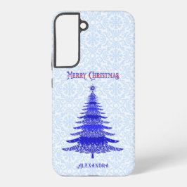 モダン クリスマスツリー ブルー 名入れ SAMSUNG GALAXY S22+ケース
