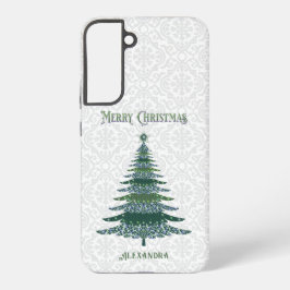 モダン クリスマスツリー 白 緑 名入れ SAMSUNG GALAXY S22+ケース