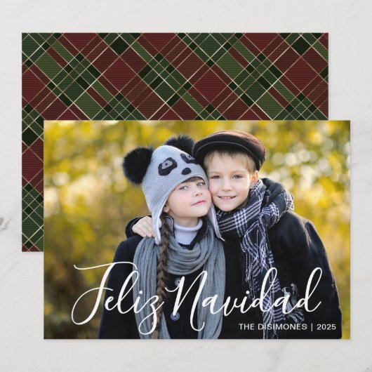 モダン クリスマス 写真 Feliz Navidad Plaid (正面/裏面)