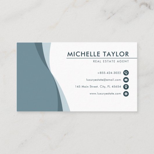 モダン&クリーンブルーウェーブエテ実在ート 名刺 (裏面)