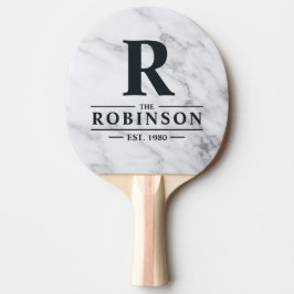 モダン クリーン ホワイト マーブル ファミリー ネーム &イニシャル 卓球ラケット