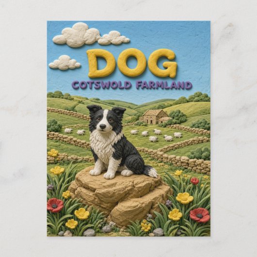 モダン・クレイクライコーの犬 コッツウォルドの農地 ポストカード (正面)