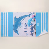 モダン&クール私はイルカの引用名を愛する ビーチタオル (正面)