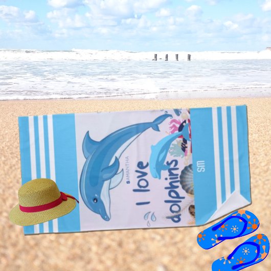 モダン&クール私はイルカの引用名を愛する ビーチタオル