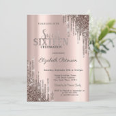 モダン クール グリッター ドリップ ローズゴールド スイート16 招待状 (スタンド正面)