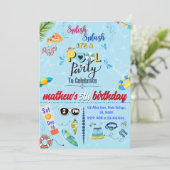 モダン クール プール サマー バースデー パーティー  招待状 (スタンド正面)