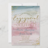 モダン グラム ウォーターカラー ゴールド 婚約 シャワー 招待状 (正面)