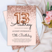 モダン グリッター ローズゴールド バルーン 13歳の誕生日 招待状