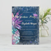 モダン グリッター 卒業帽子 パイナップル 招待状 (スタンド正面)