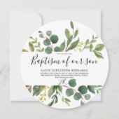モダン グリーンリーフ 男の子または女の子 洗礼 誕生会 招待状 (正面)
