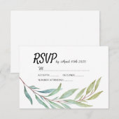 モダン グリーンリーフ 葉 水彩画 RSVP カード (正面/裏面)