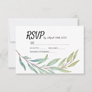 モダン グリーンリーフ 葉 水彩画 RSVP カード