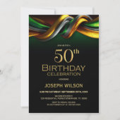 モダン グリーン&ゴールドの50歳の誕生日パーティー 招待状 (正面)