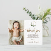 モダン グリーン ゴールドクロス 洗礼 1歳 誕生日 写真 サンキューカード (スタンド正面)