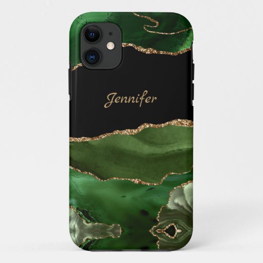 モダン グリーン ゴールド アゲート クリスタル 名入れ Case-Mate iPhoneケース (裏面)