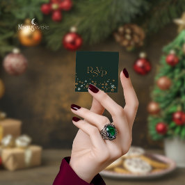 モダン グリーン ゴールド クリスマス QRコード RSVPカード エンクロージャーカード