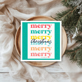 モダン グリーン ゴールド スター カラフル メリークリスマス スタンダードカクテルナプキン