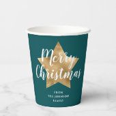 モダン グリーン ゴールド スター クリスマス 紙コップ (裏面)
