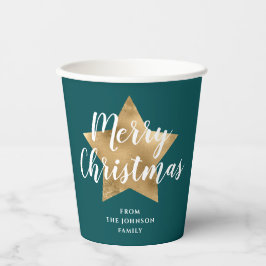 モダン グリーン ゴールド スター クリスマス 紙コップ