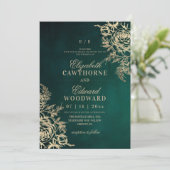 モダン グリーン&ゴールド 薔薇のエレガントな結婚式 招待状 (スタンド正面)