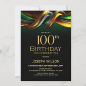 モダン グリーン ゴールド 100歳 誕生日パーティー 招待状 (正面)