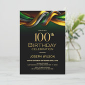 モダン グリーン ゴールド 100歳 誕生日パーティー 招待状 (スタンド正面)